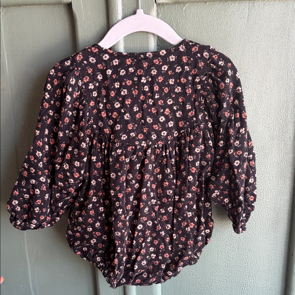 Rylee + Cru Black Floral Button-front Romper